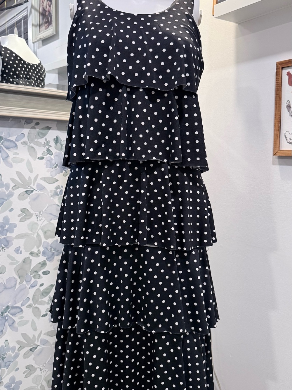 Kim Rogers Black White Polka Dot Tiered Ruffle Maxi Dress
